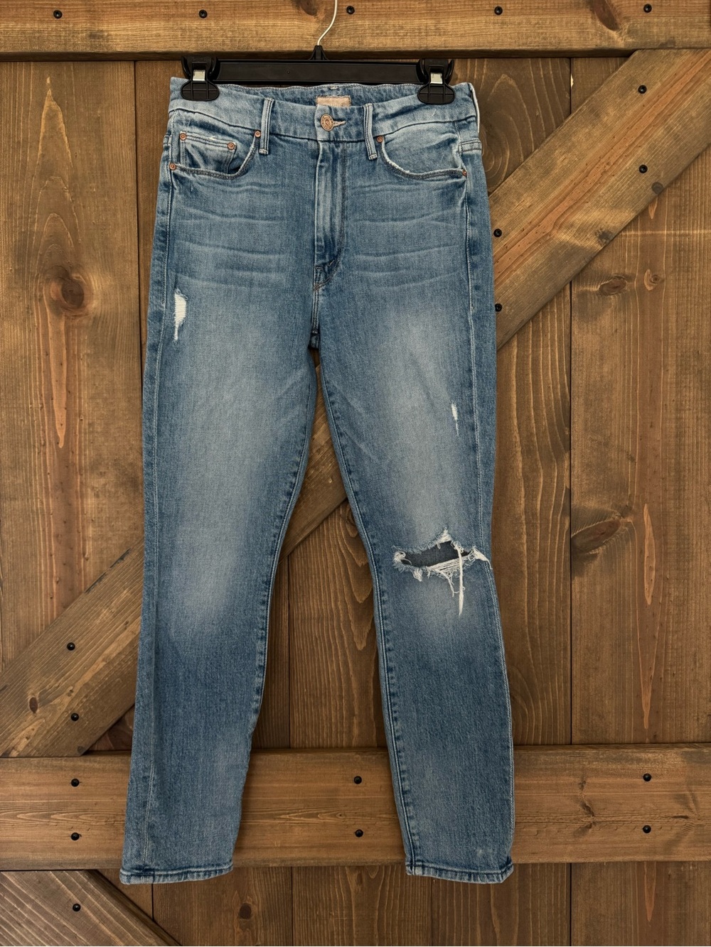 MOTHER Skinny Leg Distressed Light Blue Jeans Size 26